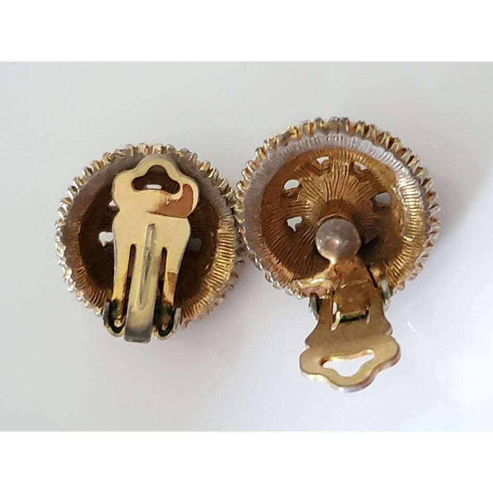 Vintage Art Designer Multicolor & Faux Pearl Dome Brooch and Clip On Earring Set - Picture 7 of 8
